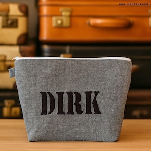 embroidered bag NAME //Linen grey// changing bag toiletry bag diaper bag toiletry bag wash bag 20 fonts cosmetic bag
