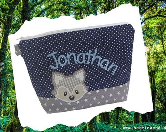 embroidered bag FUCHS + name marine - gray diaper bag toiletry bag diaper bag toiletry bag wash bag 20 fonts cosmetic bag