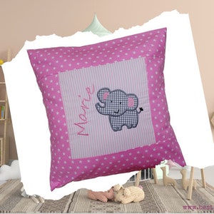 embroidered cushion ELEPHANT + NAME //pink// 40x40 cushion cover gift cuddly cushion cuddle cushion name cushion