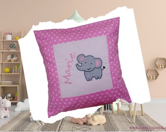 besticktes Kissen ELEFANT + NAME   //rosa//   40x40  Kissenbezug  Geschenk  Schmusekissen  Kuschelkissen  Namenskissen