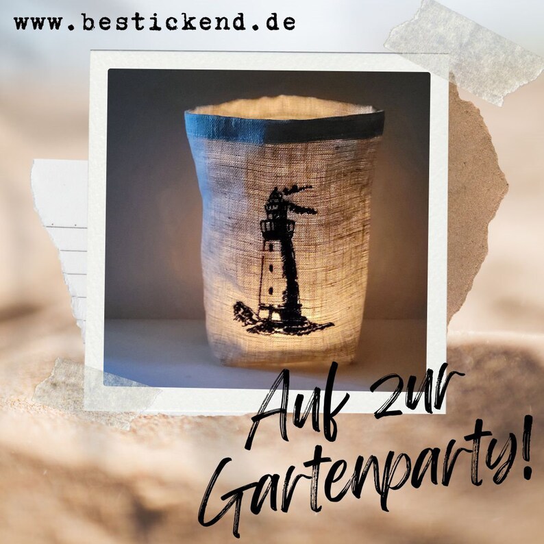 geborduurd WINDLIGHT VUURTOREN //vrije kleurkeuze//lichtzak, kaarsglas, decoratie, cadeau, maritiem, liefde, lantaarn afbeelding 3