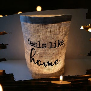 besticktes Windlicht FEELS LIKE HOME  *freie Farbwahl*  Lichtbeutel Kerzenglas Deko Garten Tischdeko Party Teelicht Laterne