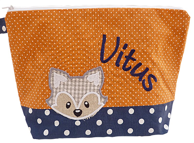 embroidered bag FOX name /navy orange/ diaper bag toiletry bag diaper bag toiletry bag wash bag 20 fonts cosmetic bag image 5