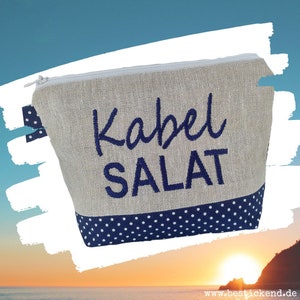 bestickte Tasche KABELSALAT //marine - natur//   Kosmetiktasche Kulturtasche Schminktasche Makeup-Bag Statement Kompliment Geschenk (02)