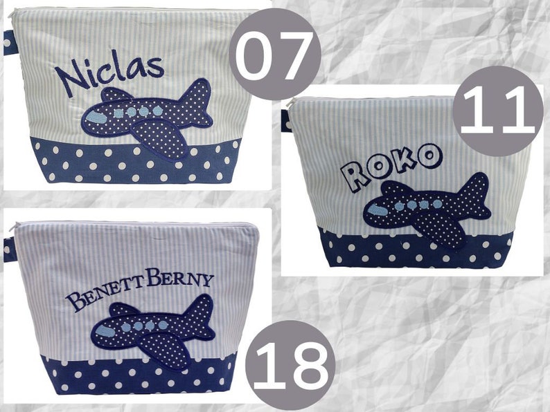 embroidered bag PLANE name //light blue navy// diaper bag toiletry bag diaper bag toiletry bag 20 fonts cosmetic bag image 2