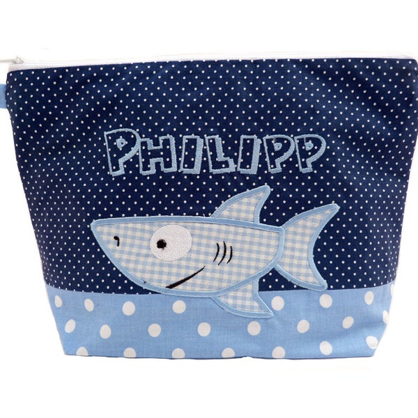 embroidered bag HAI + name light blue - marine diaper bag toiletry bag diaper bag toiletry bag wash bag 20 fonts cosmetic bag