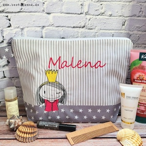 bestickte Tasche PRINZESSIN + Name  //grau//   Wickeltasche Kulturbeutel Windeltasche Kulturtasche Waschtasche 20 Schriften Kosmetiktasche