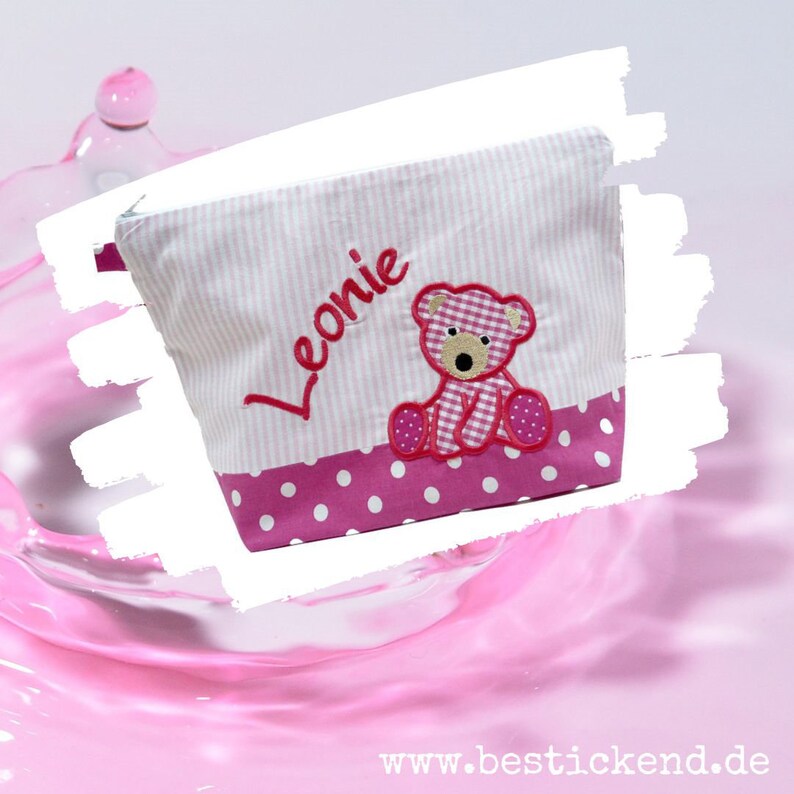 embroidered bag BÄRCHEN name /pink pink/ diaper bag toilet bag diaper bag toilet bag wash bag 20 fonts cosmetic bag image 5