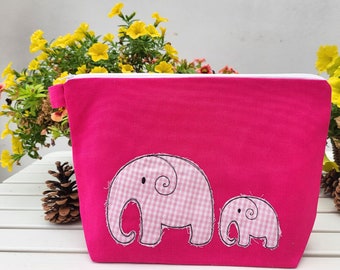 SALE - bestickte Tasche ELEFANTEN *Canvas pink*  Wickeltasche Kulturbeutel Ausverkauf Windeltasche Kulturtasche Waschtasche /Expressversand/