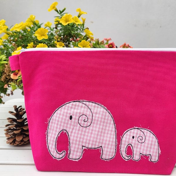 SALE - embroidered bag ELEPHANTS *canvas pink* diaper bag wash bag sale diaper bag wash bag wash bag /express delivery/