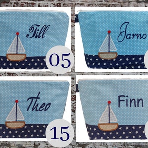 embroidered bag SAILBOAT NAME light blue navy diaper bag toiletry bag diaper bag toiletry bag wash bag 20 fonts gift image 5