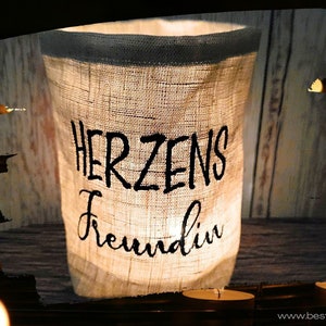 besticktes WINDLICHT "HERZENSFREUNDIN" *freie Farbwahl*  Lichtbeutel, Kerzenglas, Deko, Geschenk, Kompliment, Danke, Freundin, Liebe