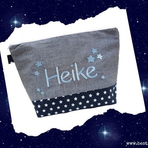 bestickte Tasche STERNE + Name //marine//  Wickeltasche Kulturbeutel Windeltasche Kulturtasche Waschtasche 20 Schriftarten Geschenk