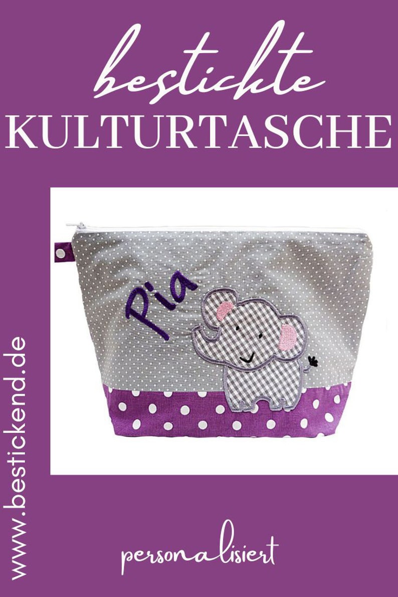 Sac brodé éléphant nom /lilas gris/sac à couches trousse de toilette sac à couches trousse de toilette trousse de toilette sac de toilette sac à cosmétiques 20 polices sac à cosmétiques image 7