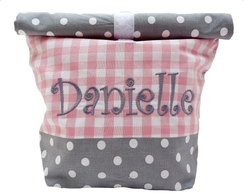 embroidered lunch bag NAME //pink grey// lunchbox, picnic bag breakfast bag bread bag bag personalized 20 fonts gift image 2