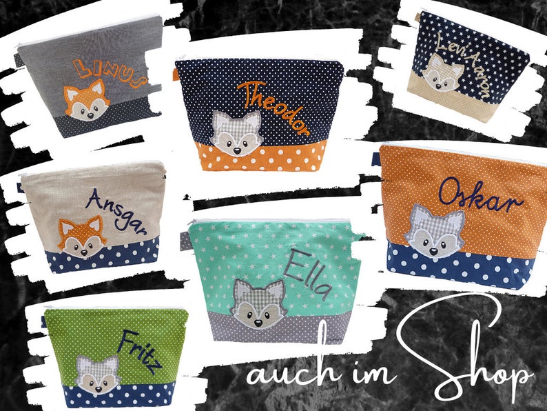 embroidered bag FOX name /navy orange/ diaper bag toiletry bag diaper bag toiletry bag wash bag 20 fonts cosmetic bag image 9