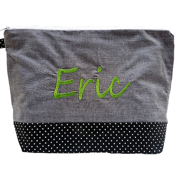 embroidered bag NAME // black - gray // diaper bag toiletry bag diaper bag toiletry bag wash bag 20 fonts cosmetic bag