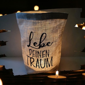 Embroidered WINDLIGHT "Live your DREAM" *free choice of color* light bag candle glass decoration garden table decoration party tealight lantern
