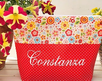 embroidered bag NAME //red - floral// diaper bag toiletry bag nappy bag toiletry bag wash bag 20 fonts cosmetic bag