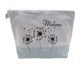 geborduurde tas PUSTEBLUME + naam grijze luiertas toilettas luiertas toilettas toilettas waszak 20 lettertypen cadeau