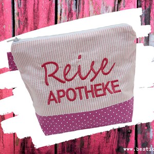 embroidered PHARMACY - travel PHARMACY // pink - pink // gift emergency bag first aid first aid kit emergency travel fever medication (072)