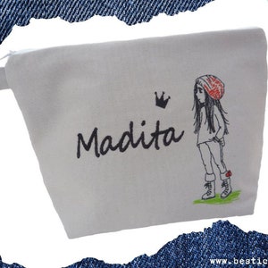 bestickte Tasche TEENIE - GIRL + Name  //Canvas grau//  Wickeltasche Kulturbeutel Kulturtasche Waschtasche 20 Schriften Kosmetiktasche