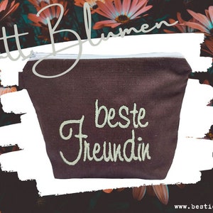 刺繍入りバッグ BEST FRIEND // リネン モカ // 化粧品バッグ トイレタリーバッグ メイクアップバッグ メイクアップバッグ ステートメント お世辞ギフト (45)