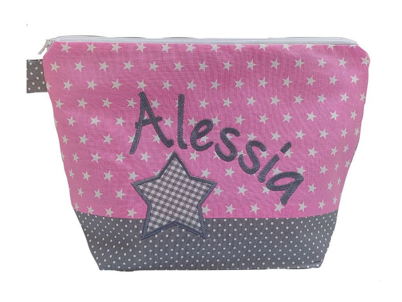 embroidered bag STERN name //pink grey// diaper bag toiletry bag diaper bag toiletry bag wash bag 20 fonts cosmetic bag image 1