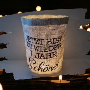 embroidered lantern "BIRTHDAY" //free choice of colors// - light bag candle glass decoration garden table decoration party tea light lantern