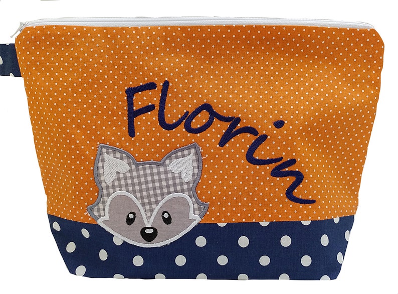 embroidered bag FOX name /navy orange/ diaper bag toiletry bag diaper bag toiletry bag wash bag 20 fonts cosmetic bag image 2