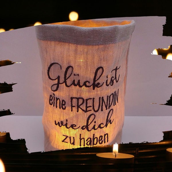 besticktes WINDLICHT "Glück ist ..." *FREIE FARBWAHL*  Lichtbeutel, Kerzenglas, Deko, Laterne, Geschenk, Kompliment, Danke, Freundin, Liebe