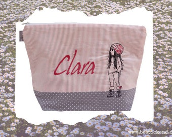 embroidered bag TEENIE-GIRL + name // pink - gray // diaper bag wash bag diaper bag wash bag wash bag 20 fonts