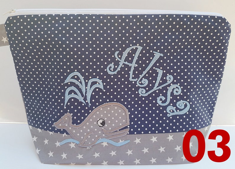 embroidered bag WAL name //navy gray// diaper bag toiletry bag diaper bag toiletry bag wash bag 20 fonts cosmetic bag image 4