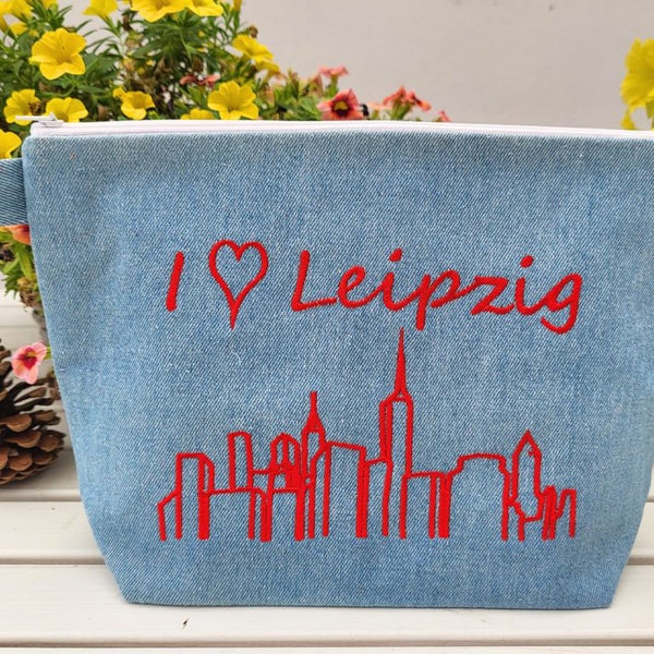 SALE - embroidered bag "I love LEIPZIG" *Jeans* diaper bag wash bag sale diaper bag wash bag wash bag /express shipping/