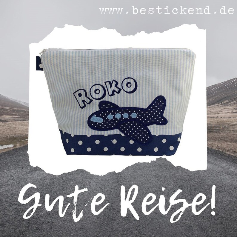 embroidered bag PLANE name //light blue navy// diaper bag toiletry bag diaper bag toiletry bag 20 fonts cosmetic bag image 6