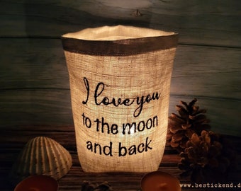 embroidered lantern "TO THE MOON" //free choice of color// light bag, candle glass, decoration, lantern, gift, compliment, thank you, girlfriend, love