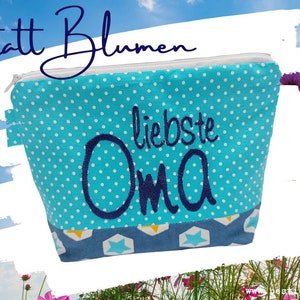 bestickte Tasche LIEBSTE OMA  //marine - türkis// Kosmetiktasche Kulturtasche Schminktasche Makeup-Bag Statement Kompliment Geschenk (40)