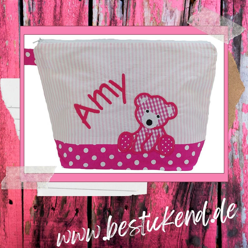 embroidered bag BÄRCHEN name /pink pink/ diaper bag toilet bag diaper bag toilet bag wash bag 20 fonts cosmetic bag image 7