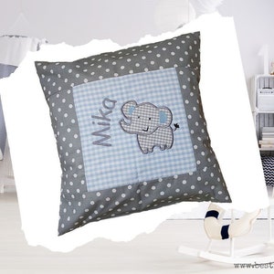 embroidered cushion ELEPHANT + NAME // light blue - gray // 40x40 cushion cover gift cuddly cushion cuddle cushion name cushion