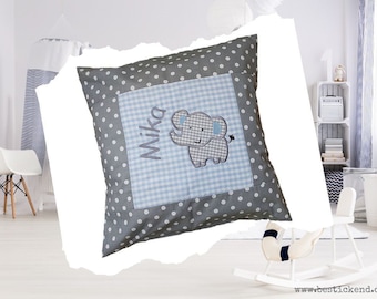 embroidered cushion ELEPHANT + NAME // light blue - gray // 40x40 cushion cover gift cuddly cushion cuddle cushion name cushion