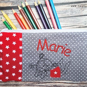 embroidered pencil case DREAMER + name //grey - red// pencil case pencil case pencil case bag gift school university enrollment