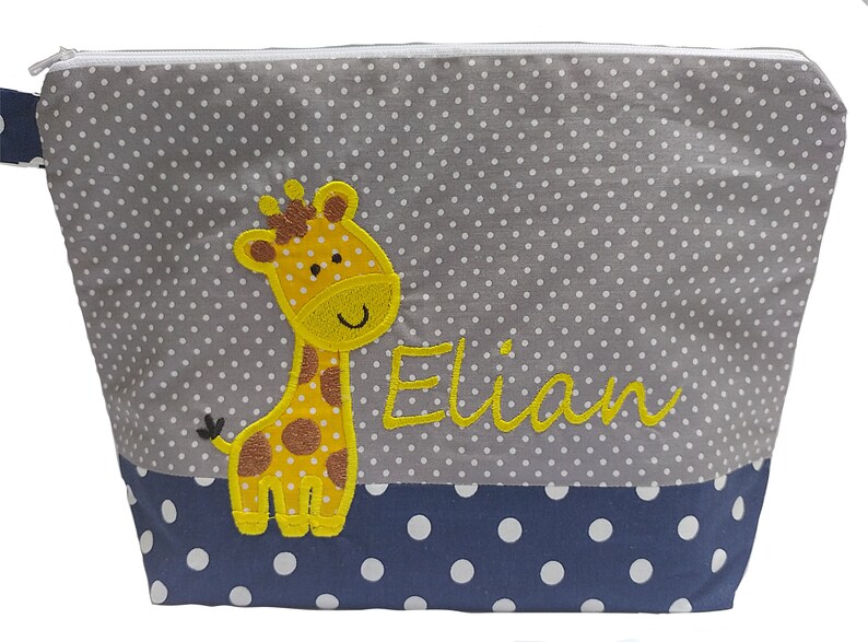 embroidered bag GIRAFFE name navy grey diaper bag toiletry bag diaper bag toiletry bag wash bag 20 fonts cosmetic bag image 2