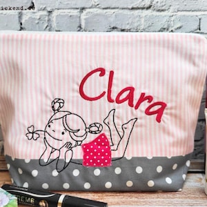bestickte Tasche TRÄUMEN + Name //rosa - grau// Wickeltasche Kulturbeutel Windeltasche Kulturtasche Waschtasche 20 Schriften Kosmetiktasche