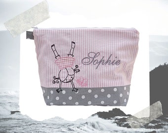 embroidered bag HANDSTAND + name pink - gray diaper bag toilet bag diaper bag toilet bag wash bag 20 fonts cosmetic bag
