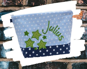 embroidered bag STARS + name light blue - navy diaper bag wash bag diaper bag wash bag wash bag 20 fonts gift