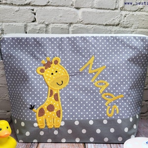 embroidered bag GIRAFFE + name //grey// diaper bag toiletry bag wash bag nappy bag 20 fonts gift