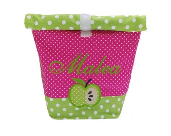 sac à lunch brodé APPLE + NOM kiwi - boîte à lunch rose, sac de pique-nique sac à petit-déjeuner sac à pain sac personnalisé 20 polices cadeau