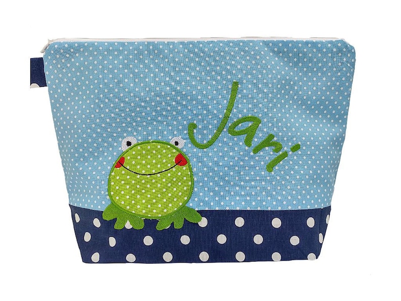 sac brodé FROSCH NOM // bleu clair marine // sac à langer sac de lavage sac à langer sac de lavage 20 polices sac cosmétique image 1