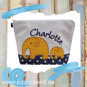 embroidered bag ELEPHANTS name light blue navy diaper bag wash bag diaper bag wash bag 20 fonts cosmetic bag image 5