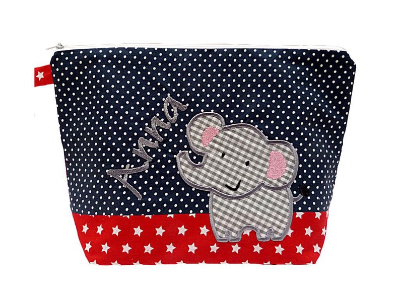 sac brodé ELEPHANT nom //marine rouge// sac à couches trousse de toilette sac à langer trousse de toilette trousse de toilette 20 polices sac cosmétique image 1